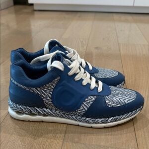 Salvatore Ferragamo Blue and White Knit Sneakers